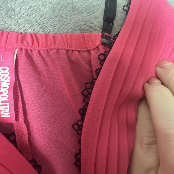 Hot Pink Black Cosmopolitan Babydoll Top Lingerie Camisole Romantic Coquette‎ L - Picture 4 of 12